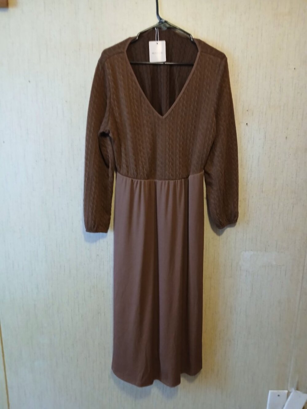 Elegant Brown Textured Midi Dress